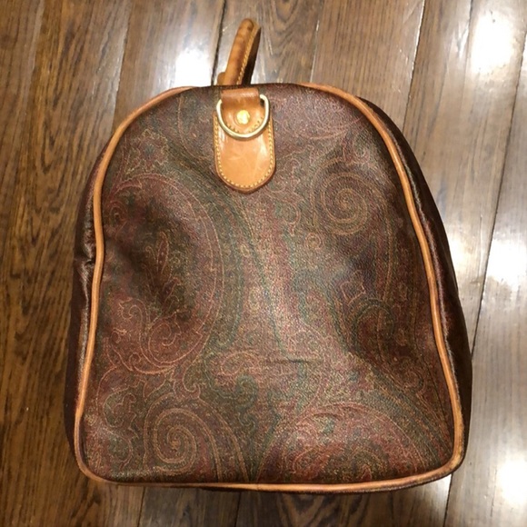M ETRO MILANO Paisley Coated Canvas Vachetta Leather Boston Shoulder Weekend Bag - Picture 4 of 17